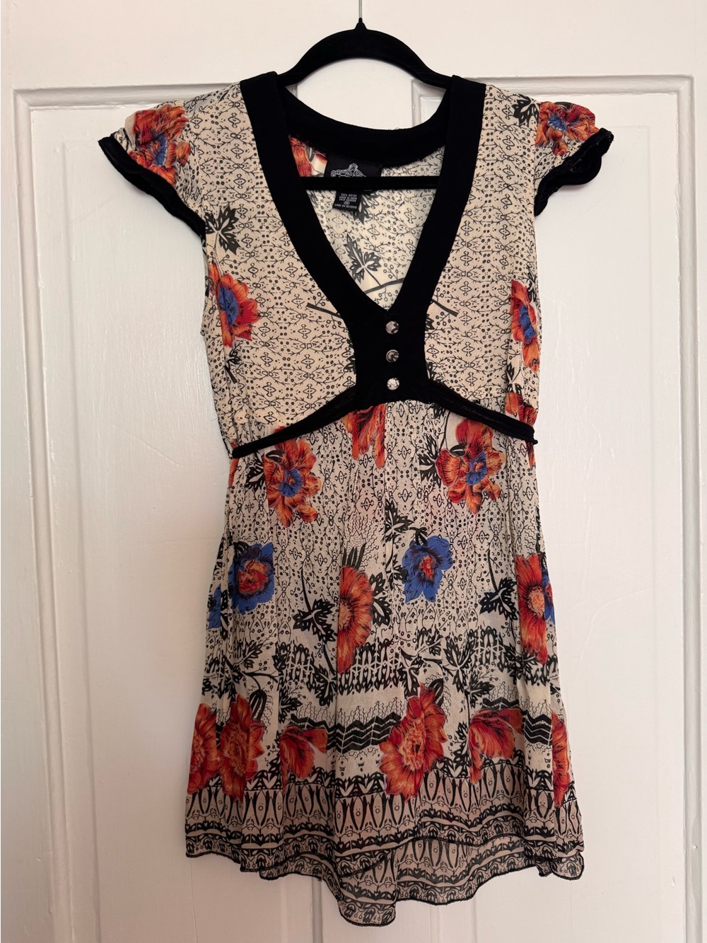 Angie Light Summer Floral Blouse Blue Red Flowers